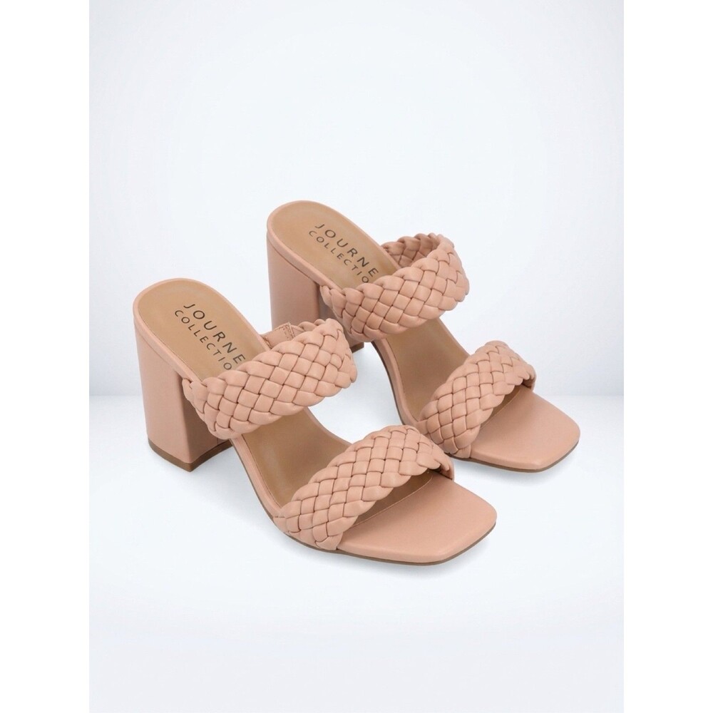 Journee Collection Melissa Women's Braided Block Heel Slide Sandals Blush